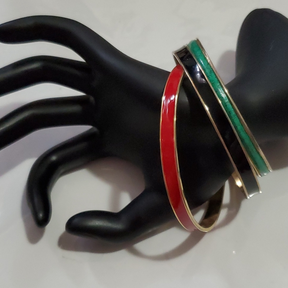 RED BLACK & GREEN 1/4"  Bangle Bracelets African Liberation Flag Colors